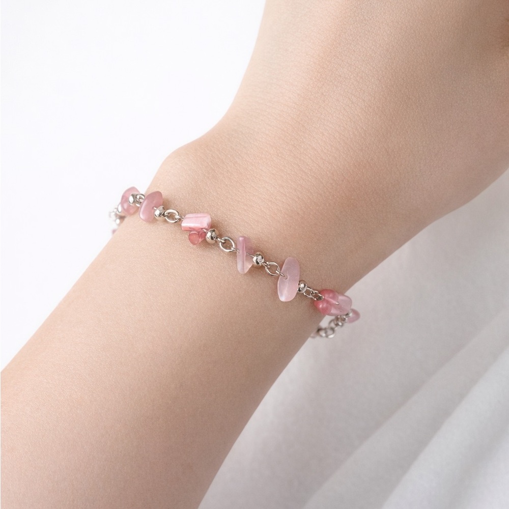 Vintage Pink Fiber Optic Chip Bead Bracelet Silver Tone Rock Candy Y2K